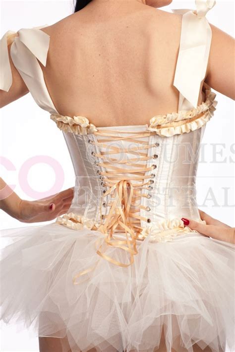 White Steel Boned Lace Up Corset With G String Garter