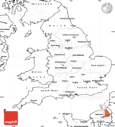 This map shows cities, towns, rivers, airports, railways, highways, main roads and secondary roads in north west england. Blank Simple Map of England