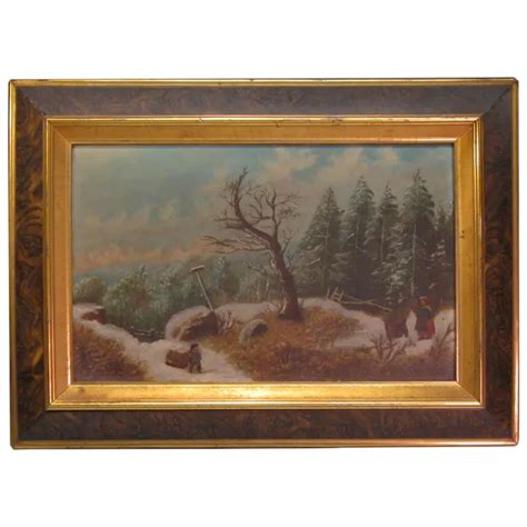 19th Century Winter Scene Oil Painting Ruby Lane