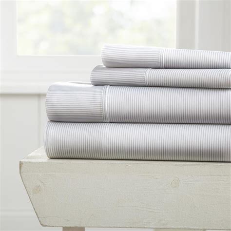 Noble Linens Premium Ultra Soft Pinstriped Pattern 4 Piece Bed Sheet