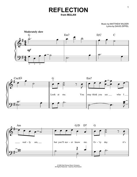 Reflection Sheet Music By Christina Aguilera Easy Piano 150879