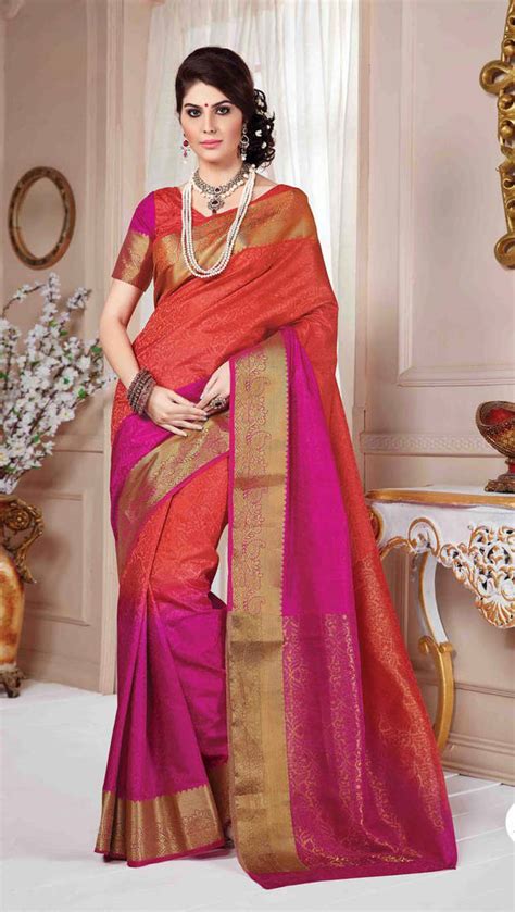 Buy Red Plain Art Silk Saree With Blouse Online