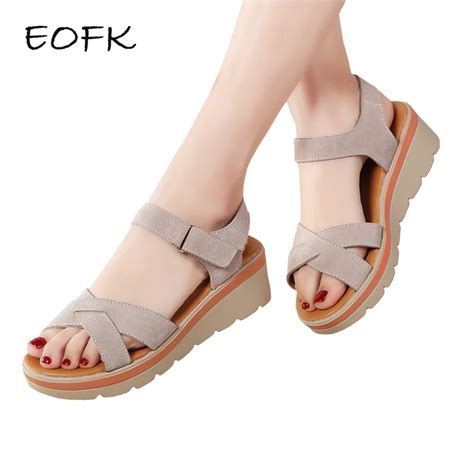 Eofk New 2019 Summer Women Sandals Comfortable Suede Leather Flat