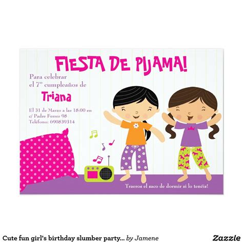 Invitación A Fiesta De Chica De Cumpleaños Para Lo Zazzlees Invitaciones Para Pijamadas