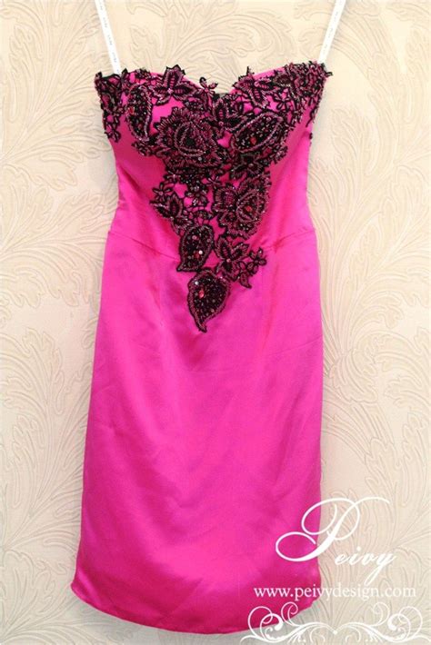 Fuschia And Black Lace Dress By Peivy Design