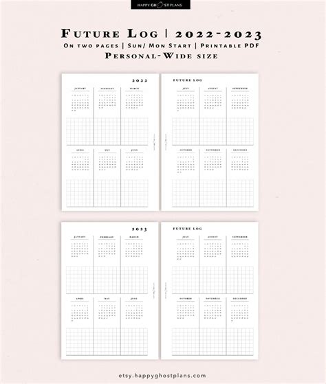 2022 2023 Future Log Printable Personal Wide Size Inserts Etsy