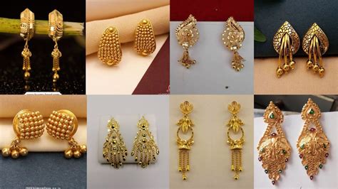 Daily Wear Gold Stud Long Earrings Light Weight Ear Tops Designs Beautiful Earrings For