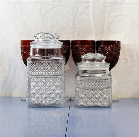 Vintage Glass Canisters 2 Square Anchor Hocking Clear Etsy In 2021