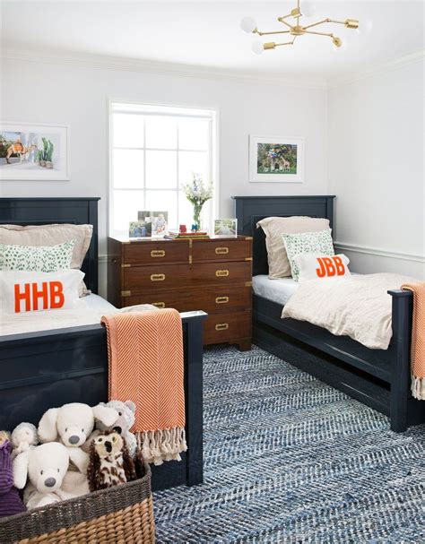 Double Twin Beds And Patterned Textured Rug Jennifer Barron Interiors