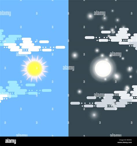 Day And Night Vector Flat Illustrations Or Banners Sun And Moon Half