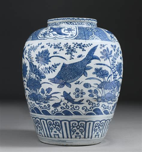 A Massive Blue And White Fish Jar Wanli Mark And Period Ming