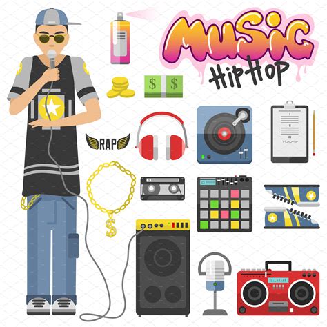 Rap Hip Hop Vector Symbols Custom Designed Illustrations