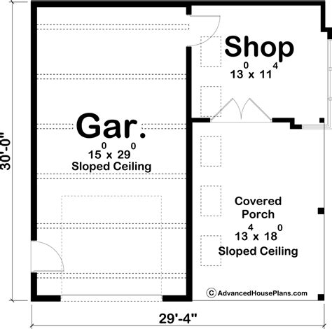 1 Car Modern Garage Plan With Workshop And Covered Porch B