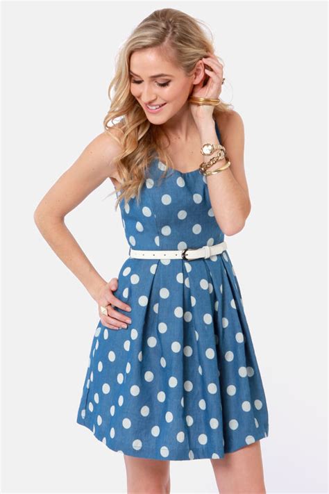 Cute Blue Dress Polka Dot Dress Sleeveless Dress 3900