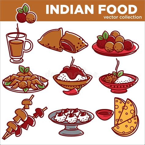 Indian Cuisine Food Traditional Dishes Stock Vector Illustration Of