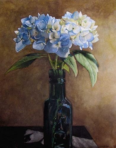 Daily Paintworks Hydrangea In Green Glass Original Fine Art For