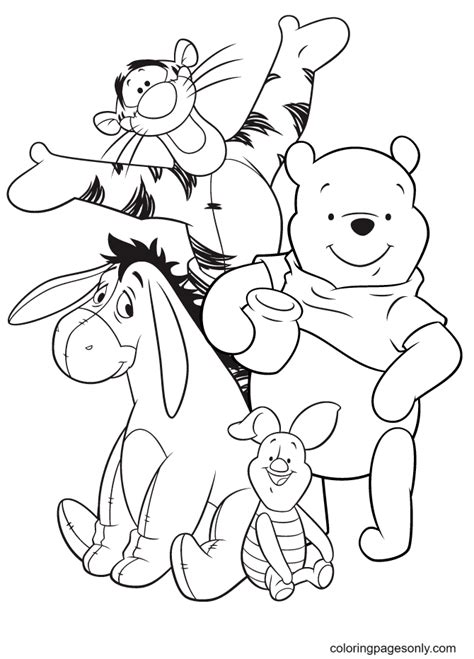 Pooh Piglet Eeyore And Tigger Coloring Page Free Printable Coloring