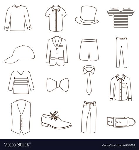 Mens Simple Outline Clothing Icon Set Eps10 Vector Image