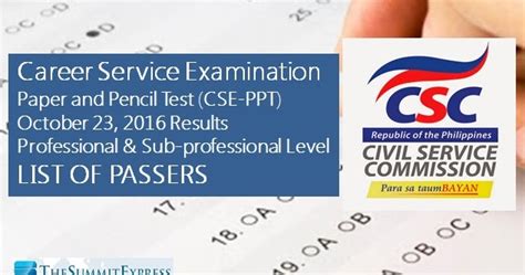 List Of Passers Civil Service Exam Results October Cse Ppt The Summit Express
