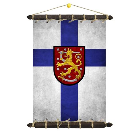 Republic Of Finland Flag Standard Coat Of Arms On Cotton Etsy