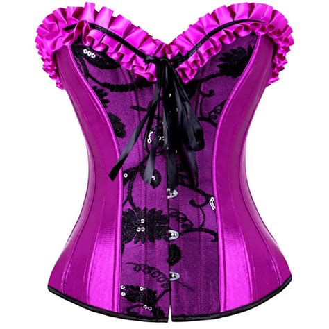 X Sexy Purple Women Gothic Lace Up Corsets And Bustiera Waist Corset Satin Brocade Body Cincher