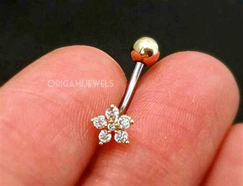 Cz Flower Belly Button Ring Floating Navel Ring Dainty Belly Etsy Belly Piercing Jewelry