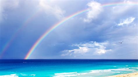 Double Rainbow Over Beach 2014 Hd Desktop Wallpaper Preview