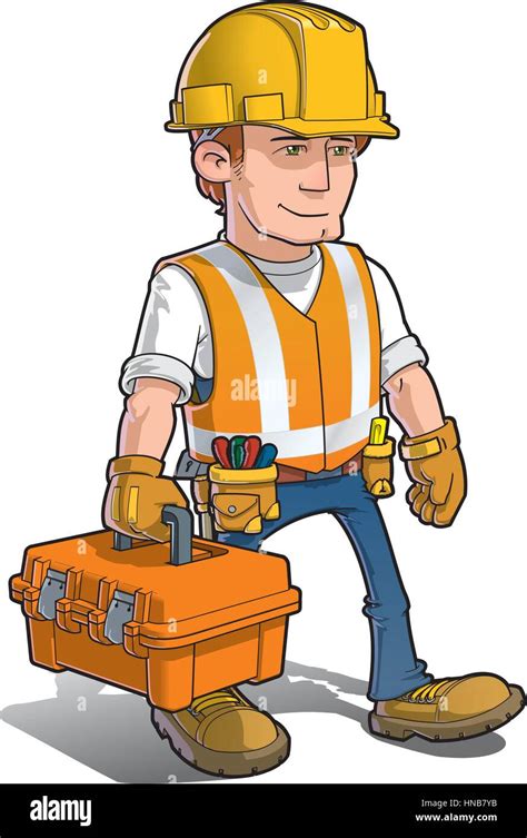 Vector Cartoon Illustration Of A Construction Worker Carrying A Toolkit