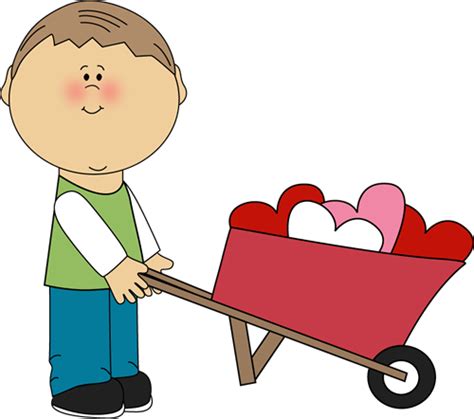 Boy Pushing Wheelbarrow Of Hearts Clip Art Boy Pushing