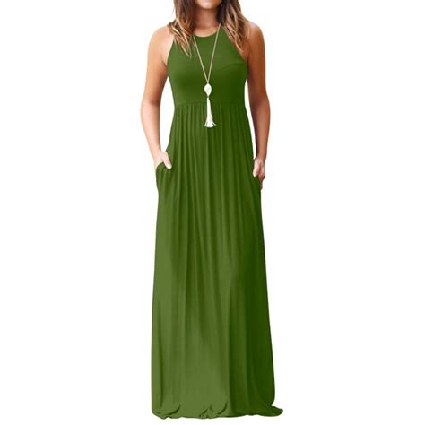 Women Round Neck Sleeveless Pure Color Long Dress With Pocket Walmart