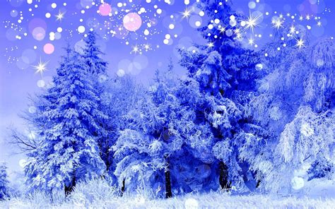 Holidays Christmas Bokeh Sparkle Snowing Flakes Nature Trees