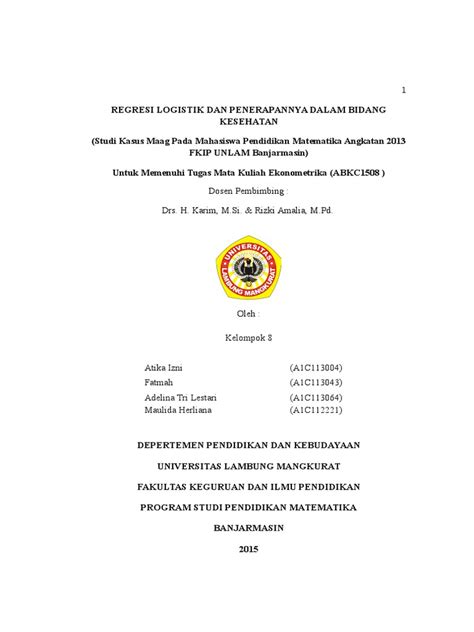 Model persamaan aljabar layaknya ols yang biasa kita gunakan adalah berikut: Makalah Regresi Logistik Biner