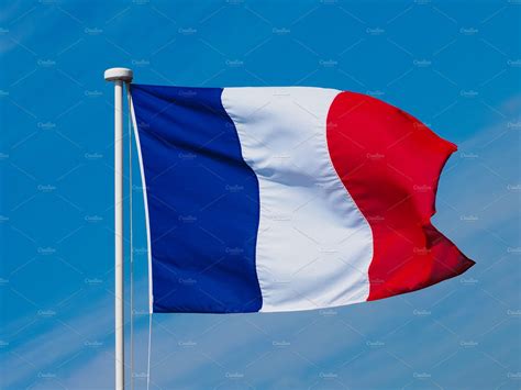 French Flag Of France Over Blue Sky High Quality Stock Photos