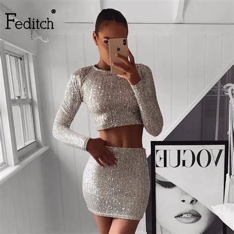 Buy Feditch Sexy Sequin Two Piece Set Sequined Party