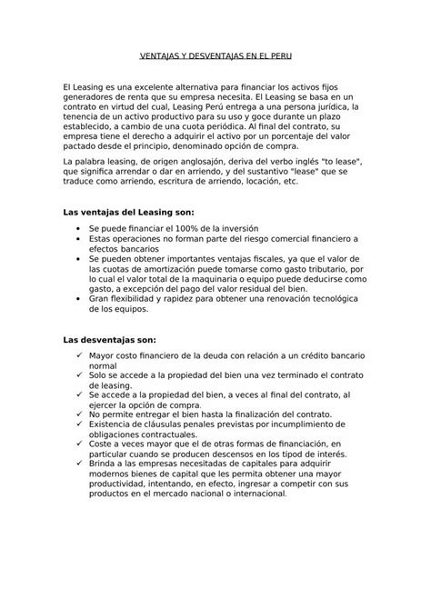 PDF Informe Sobre Ventajas Y Desventajas Del Leasing En El Peru DOKUMEN TIPS