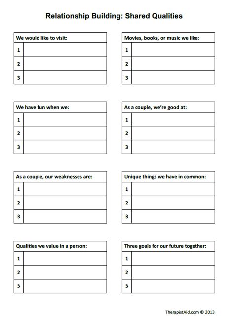 Relationship Building Shared Qualities Use This Worksheet To Encourage A Couple To Work