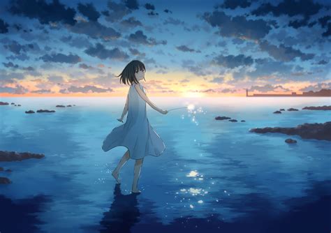 519x338 Cute Anime Girl Sunset Draw 519x338 Resolution Wallpaper Hd