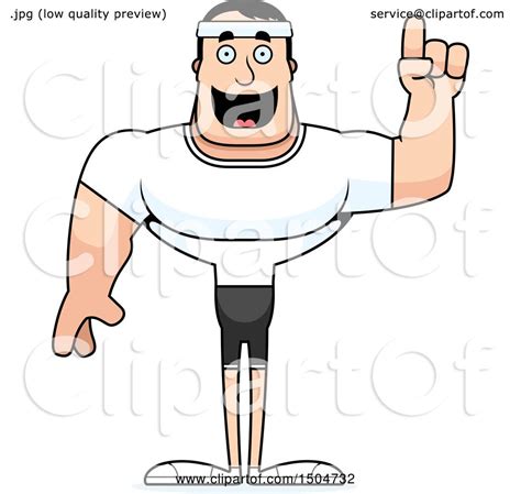 Clipart Of A Buff Caucasian Male Fitness Guy With An Idea Royalty