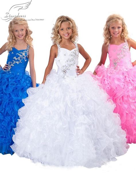2015 Ball Gown Blue White Pink Flower Girl Dresses Cute Ball Gown
