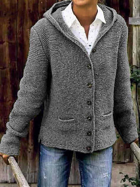 Oversized Knitted Womens Hooded Cardigan Knitted Sweater Jacket With