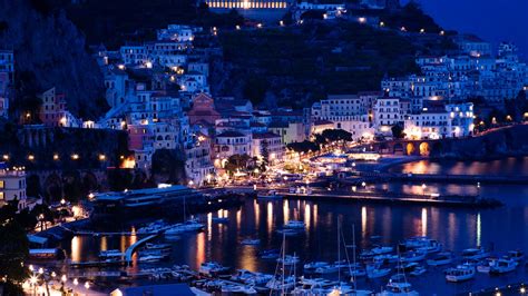 Papéis De Parede Itália Positano Sorrento Cais Noite Iates Barcos