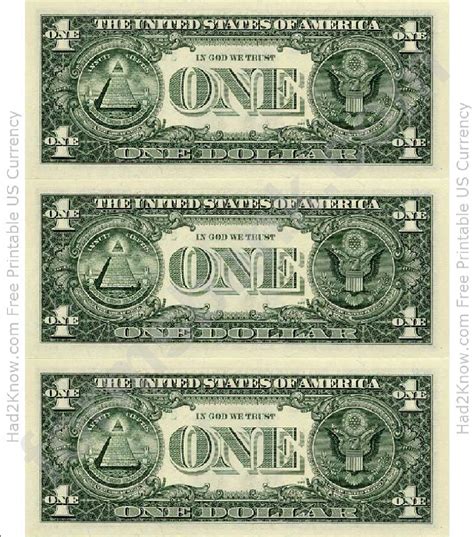 Printable 1 Dollar Bills Printable World Holiday