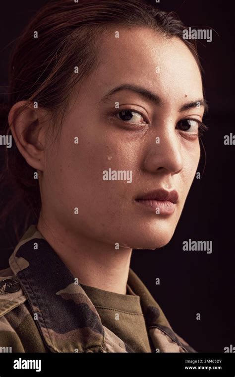Crying Soldier Trauma And Face Of Sad Woman With Depression Military