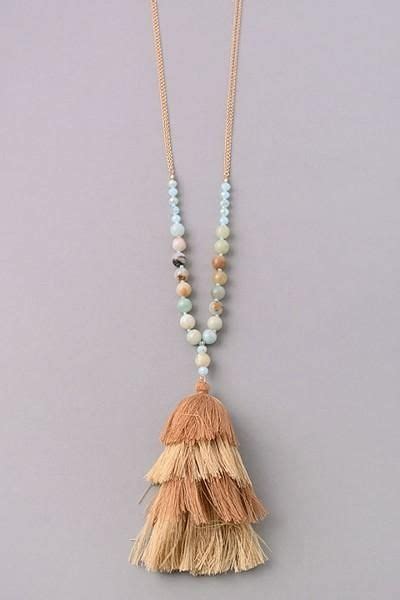 Tan Tassel Beaded Necklace Beaded Tassels Beaded Necklace Necklace