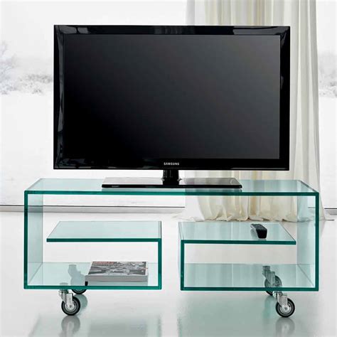 Glass Tv Cabinet With Luxury Design Wheels Made In Italy