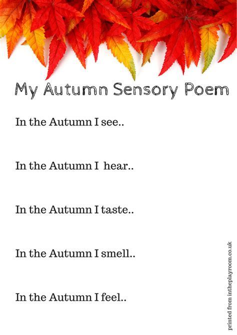 Autumn Sensory Poem Printable Prompt What A Fun Sensory Literacy Idea