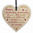 Happy 25th Wedding Anniversary Card Gift Heart Twenty Five Years
