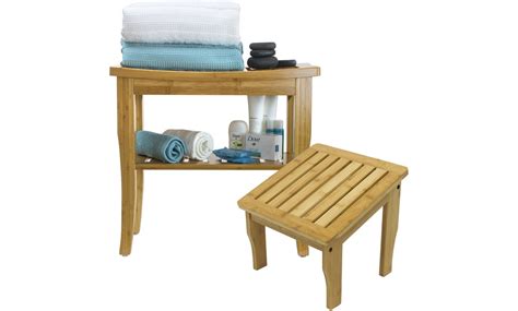 Bamboo Shower Bench And Foot Stool Wood Waterproof Bathroom Seat