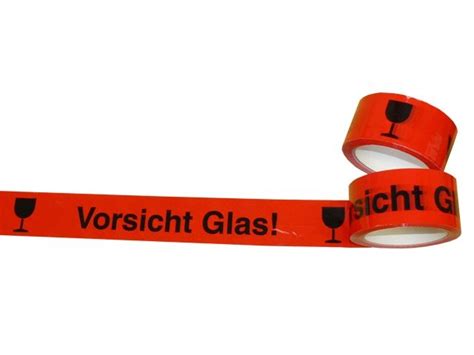Warnband vorsicht glas, rot/schwarz, polypropylen,50mmx66m. PP-Klebeband, rot - "Vorsicht Glas" - Verpackung ...