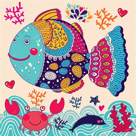 Cartoon Vector Illustration With Fish — Stock Vector © Molesko 20978467